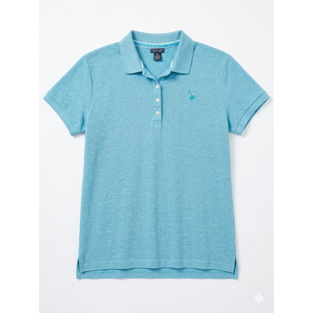 US Polo Assn Classic‎ Preppy Womens XL Blue Heather Short Sleeve Polo Shirt